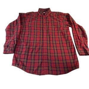 L.L. Bean Vintage Red Scotch Tartan Check Plaid Cotton Flannel Button Down Shirt